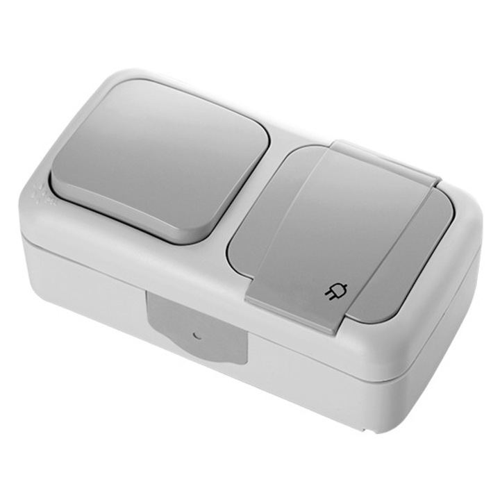 Priza schuko, standard francez, 16A Intrerupator cu LED, 10A, Gri