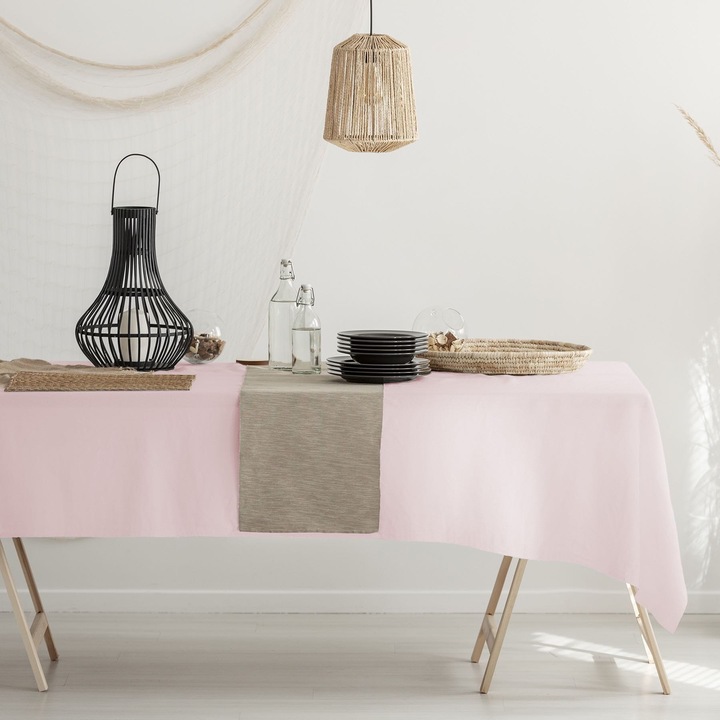 Traversa decorativa de masa, VIVA, 40x140, rezistenta la pete, pulbere roz