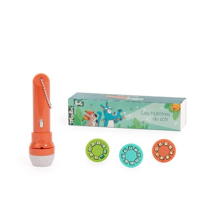 Проектор тип фенерче с приказки Moulin Roty, В джунглата, Оранжев, 11 см