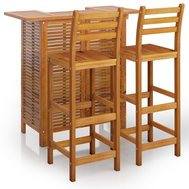 Set mobilier de bar de gradina vidaXL, 3 piese, lemn masiv de acacia, 33.5 kg