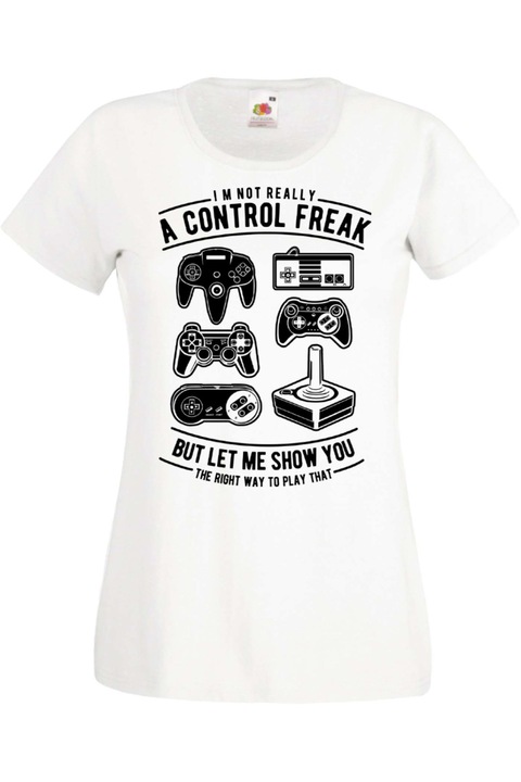 Tricou damа Gamer Tralala A Control Freak, Alb, 2XL