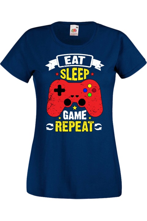 Дамска Геймърска Тениска Gamer Tralala, Eat Sleep Game Repeat 05, Тъмносин, XS