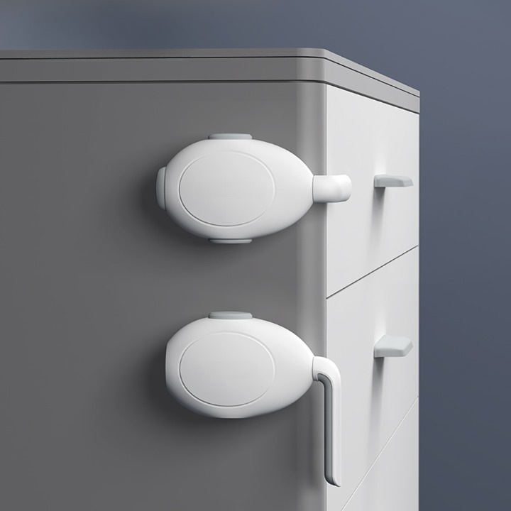 Fiókkar zár készlet, Empria, 2 db, 7,5x4,5x2, fehér/szürke