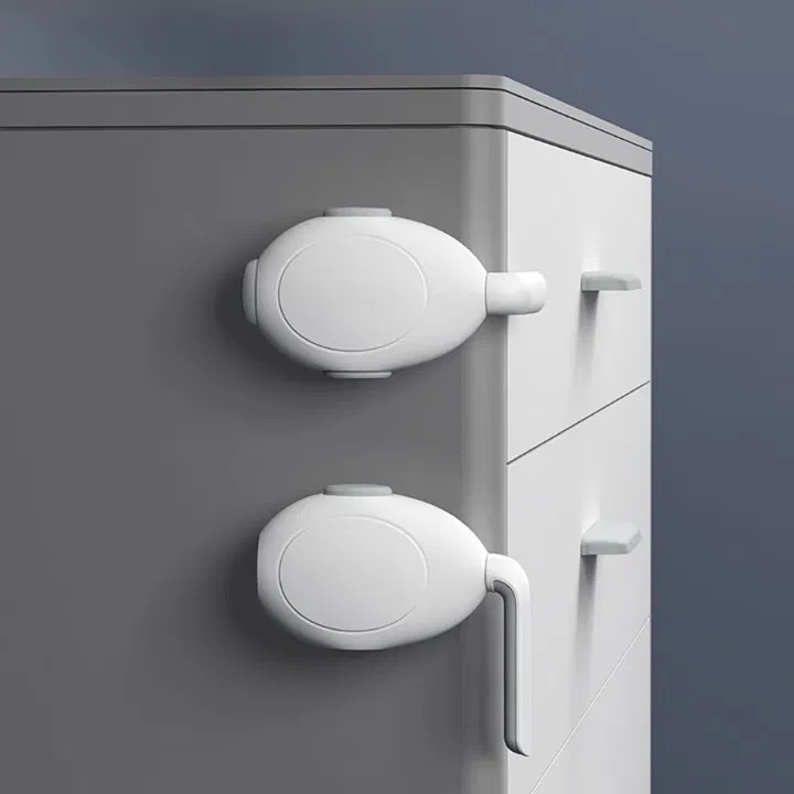 Set blocatoare cu maneta pentru sertar, Empria, 2 bucati, 7.5x4.5x2, Alb/Gri