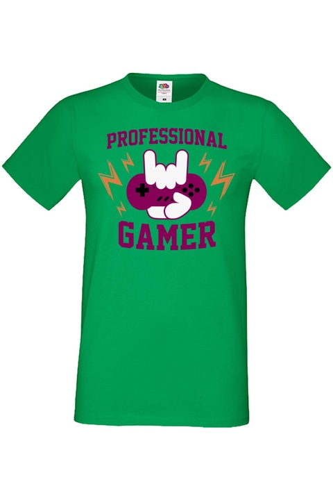 Személyre szabott férfi póló ajándék játékosoknak Gamer Tralala Professional Gamer, Zöld, 3XL