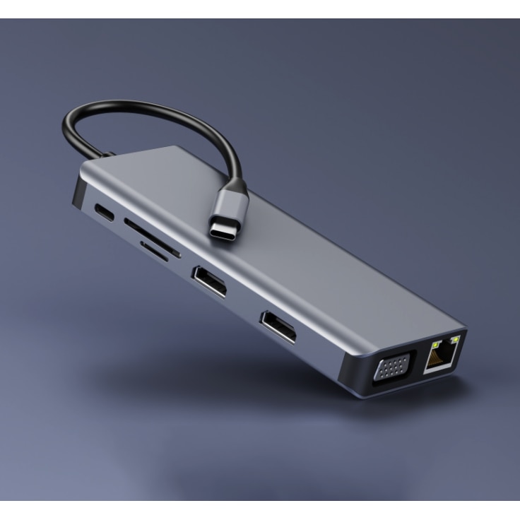 Адаптер Хъб, Zenwire, 12в1 USB-C 2x HDMI VGA USB жак SD LAN - eMAG.bg