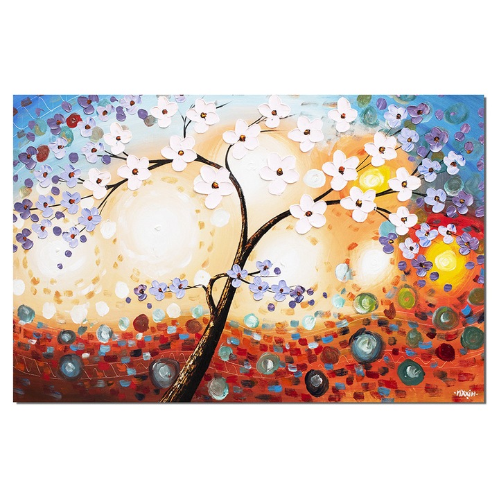Tablou gigant pictat manual, Artnova, Copacul vietii 5, 150x100cm pictura ulei pe panza efect 3D