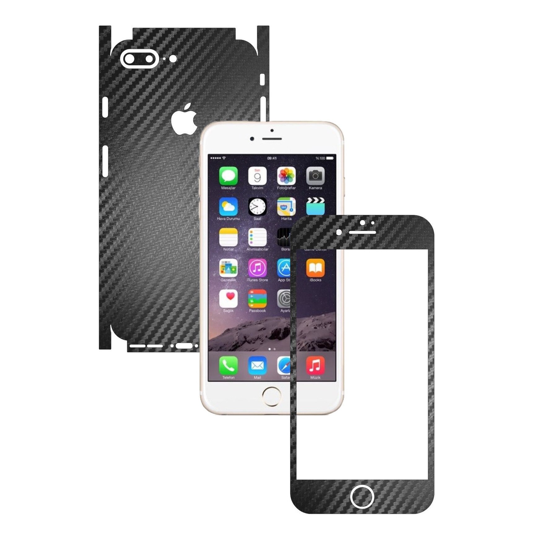 Apple iPhone 7 Plus - Folie Full Body Carbon Skinz,Husa tip Skin Protectie Totala, (Folie Rama Ecran + Folie Carcasa si Laterale),Carbon Negru