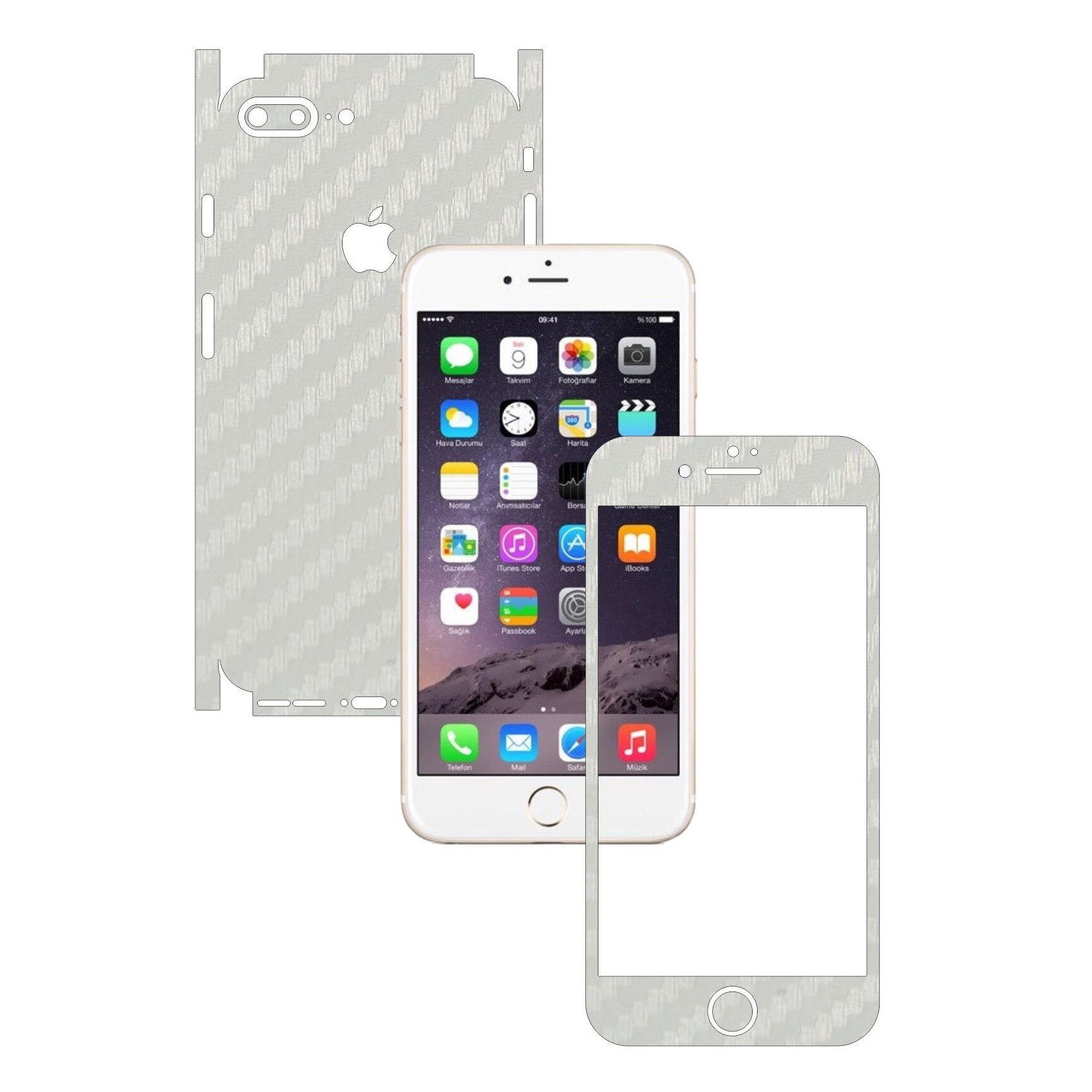 Apple iPhone 7 Plus - Folie Full Body Carbon Skinz,Husa tip Skin Protectie Totala, (Folie Rama Ecran + Folie Carcasa si Laterale),Carbon Alb