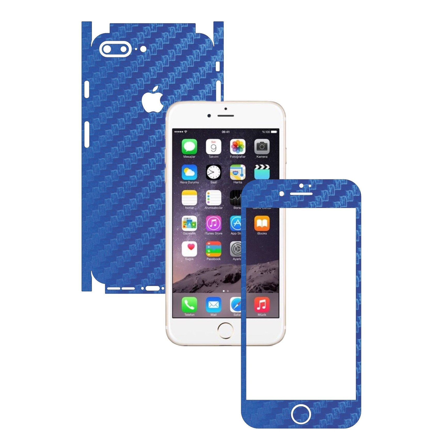 Apple iPhone 7 Plus - Folie Full Body Carbon Skinz,Husa tip Skin Protectie Totala, (Folie Rama Ecran + Folie Carcasa si Laterale),Carbon Albastru