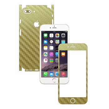 Apple iPhone 7 Plus - Folie Full Body Carbon Skinz,Husa tip Skin Protectie Totala, (Folie Rama Ecran + Folie Carcasa si Laterale),Carbon Auriu
