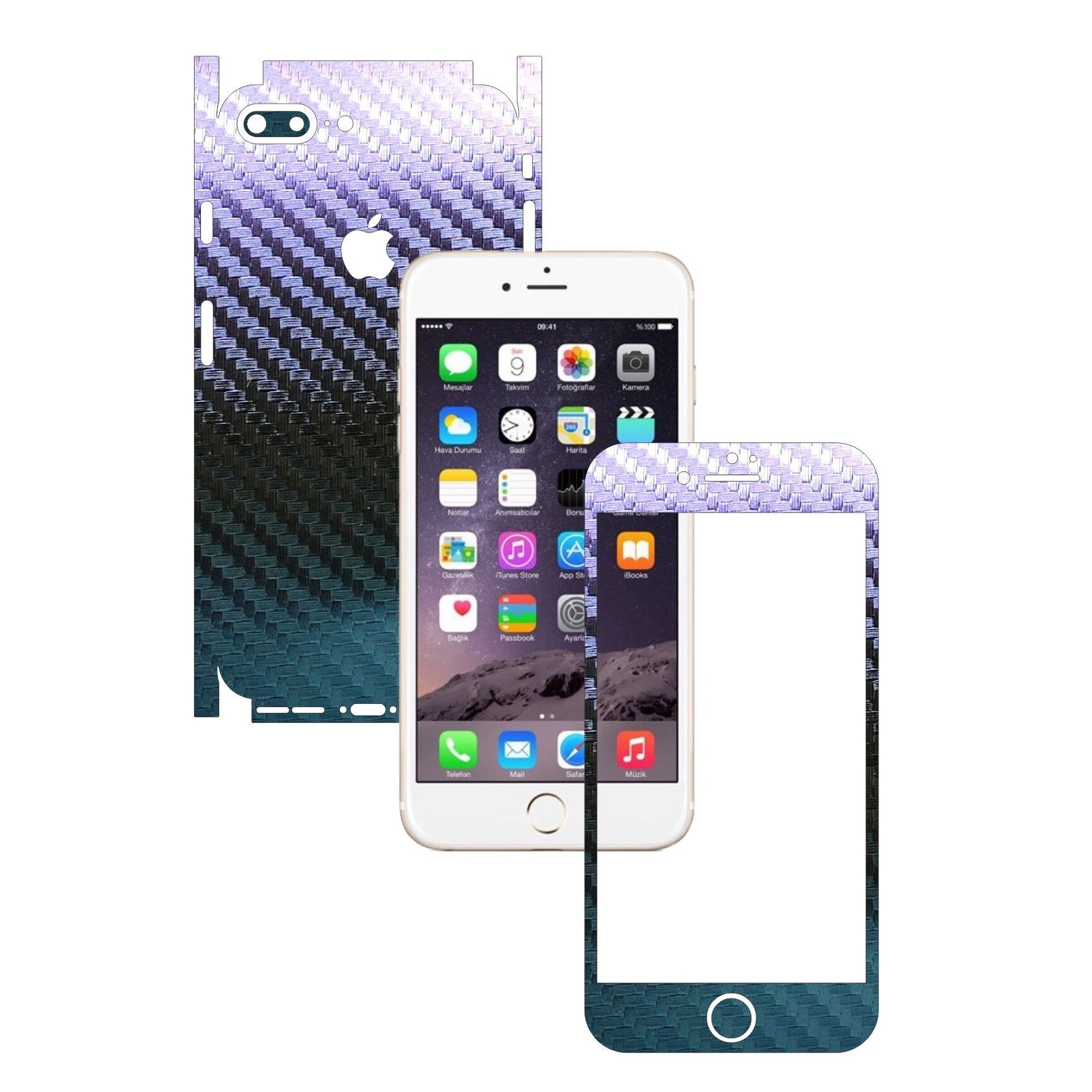 Apple iPhone 7 Plus - Folie Full Body Carbon Skinz,Husa tip Skin Protectie Totala, (Folie Rama Ecran + Folie Carcasa si Laterale),Carbon Cameleon