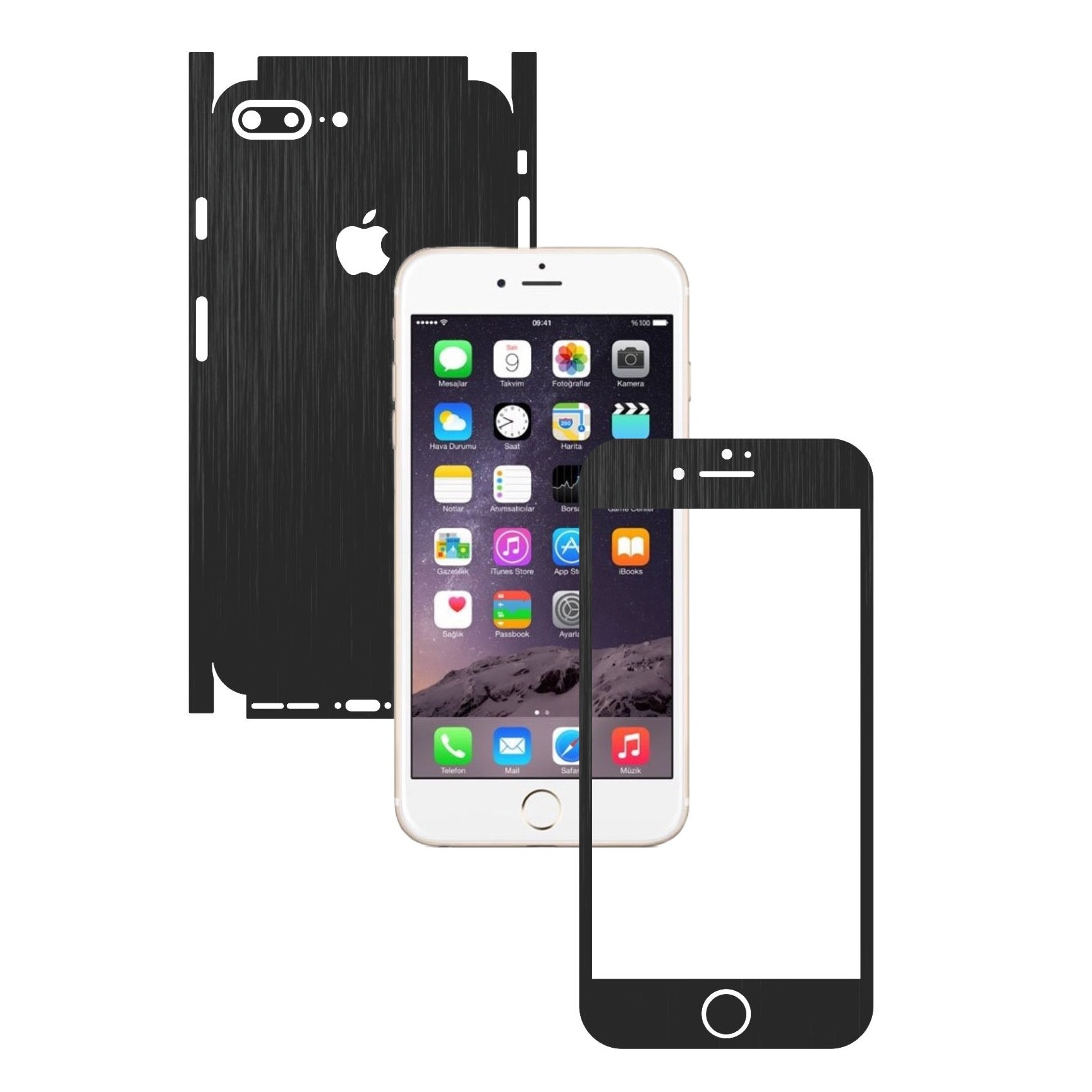 Apple iPhone 7 Plus - Folie Full Body Carbon Skinz,Husa tip Skin Protectie Totala, (Folie Rama Ecran + Folie Carcasa si Laterale),Brushed Negru