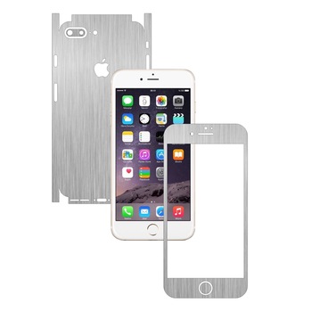 Apple iPhone 7 Plus - Folie Full Body Carbon Skinz,Husa tip Skin Protectie Totala, (Folie Rama Ecran + Folie Carcasa si Laterale),Brushed Argintiu