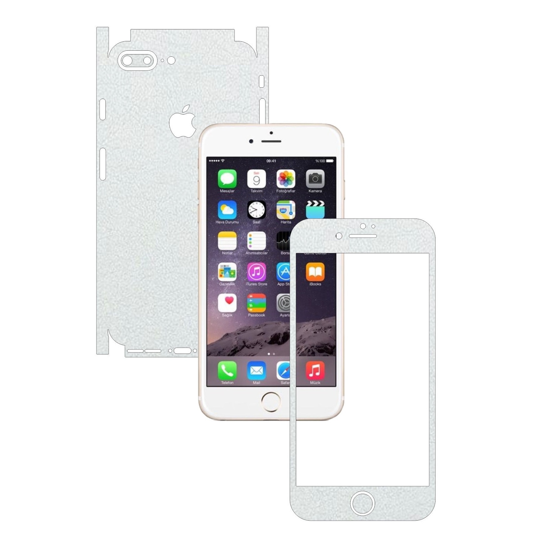 Apple iPhone 7 Plus - Folie Full Body Carbon Skinz,Husa tip Skin Protectie Totala, (Folie Rama Ecran + Folie Carcasa si Laterale),Piele Alba