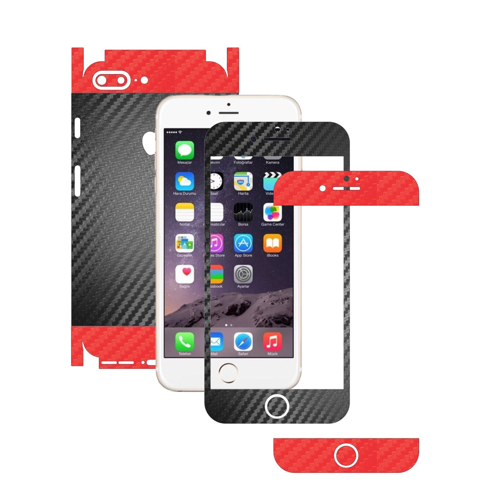 Apple iPhone 7 Plus - Folie Full Body Carbon Skinz,Husa tip Skin Protectie Totala, (Folie Rama Ecran + Folie Carcasa si Laterale),Two Tone