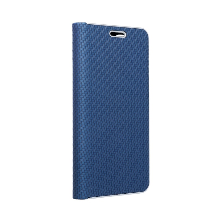 Luna Carbon elegáns karbon mintás flipes oldalra nyíló telefontok, alumínium élekkel - Samsung Galaxy A52 5G / A52 LTE ( 4G ), Kék