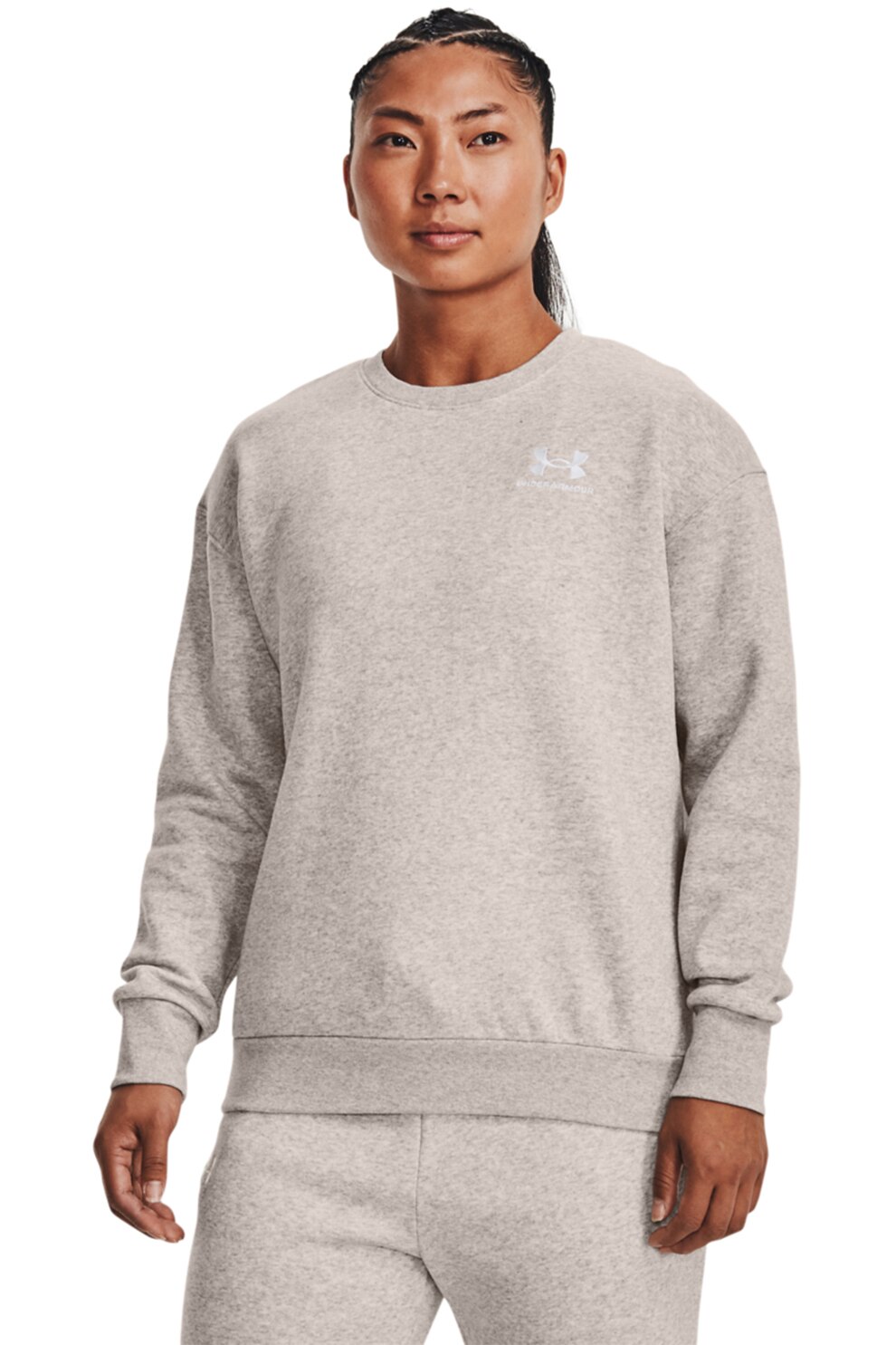 Under Armour, Bluza sport din fleece cu decolteu la baza gatului Essential, Gri deschis melange, S