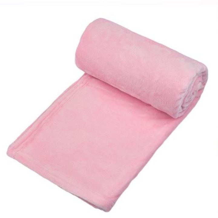 Розово кадифено одеяло, гладко, 100% полиестер, 220 x 230 см