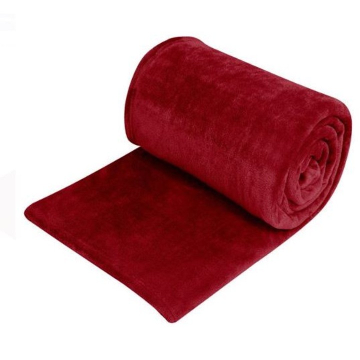 Patura de iarna dubla din material moale catifelat, poliester, rosu, 220x230 cm