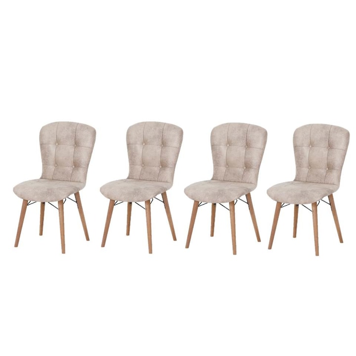 Set 4 scaune dining / bucatarie Bristol Crem, lemn/stofa, material textil