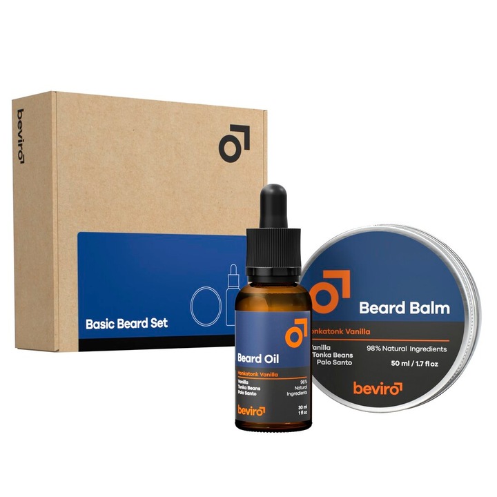 Set ingrijire barba Beviro Basic Honkatonk Vanilla, balsam barba 50ml, ulei barba 30ml