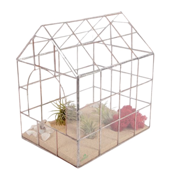 Terariu cu plante aeriene Greenarium, casuta mozaic mare, muchii argintiu, 28cm x 21cm x 30cm