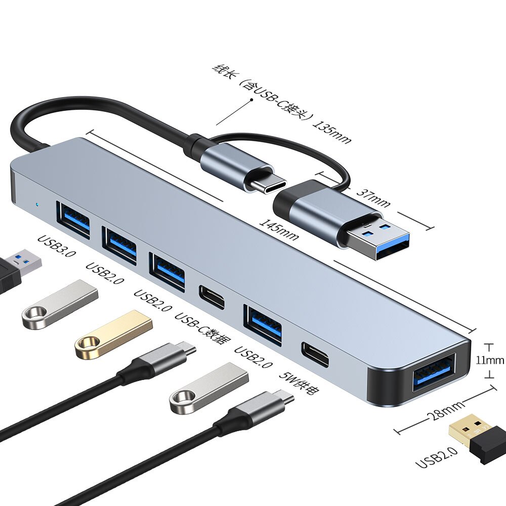 Hub 7n1, HODIY, Aluminiu/ABS, USB/USB-C, Gri - eMAG.ro