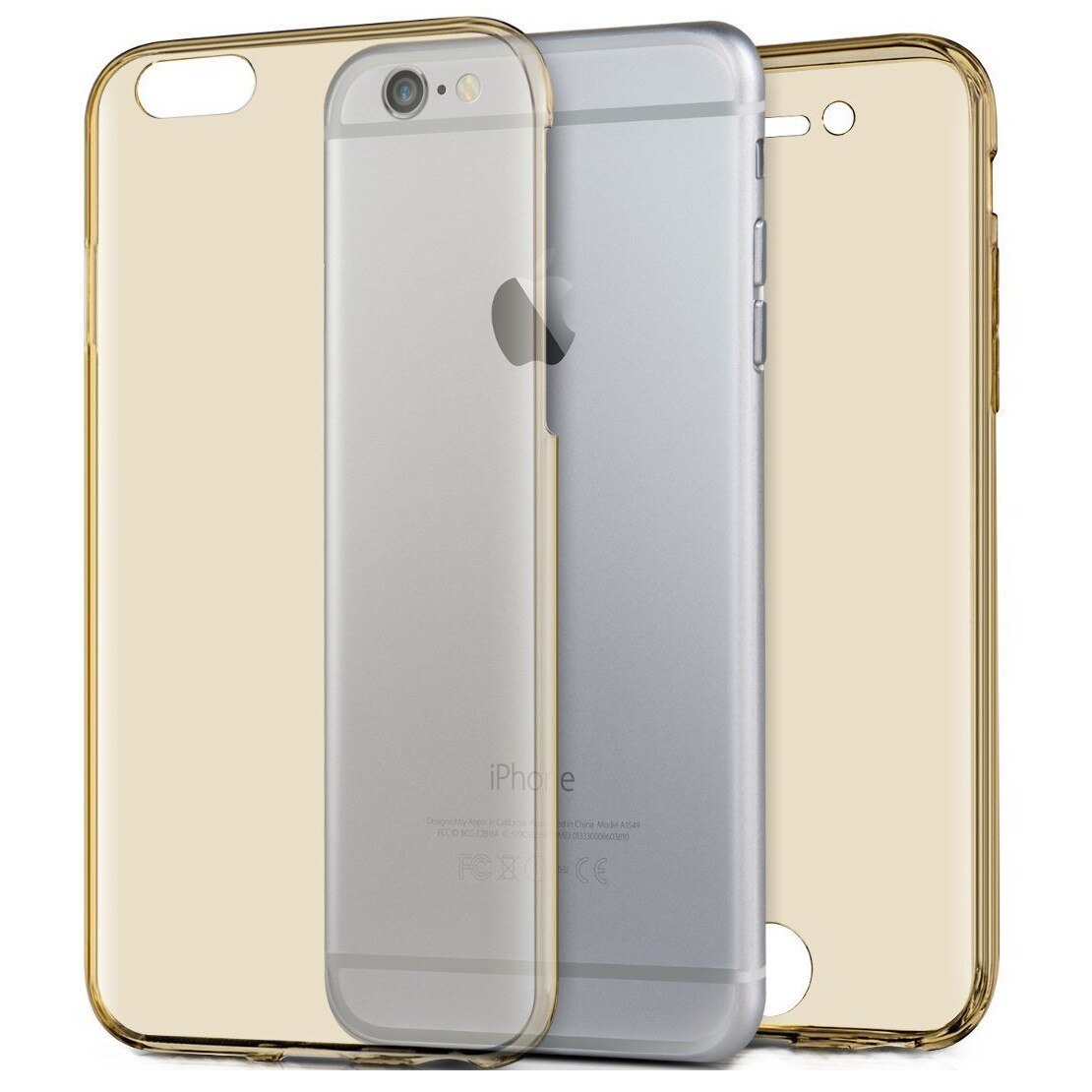Husa Full TPU 360° (fata + spate) pentru iPhone 6 Plus / 6S Plus, Gold Transparent