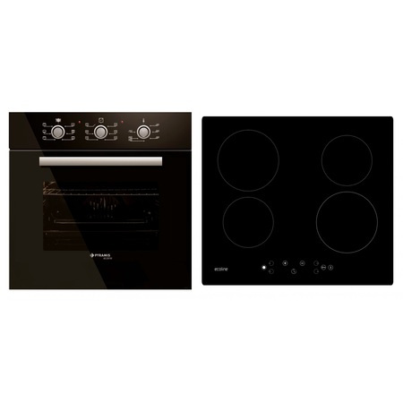 Pachet Pyramis ECOLINE Electic, cuptor 1007 si plita HO8340, Clasa A, Sticla neagra si Vitroceramica