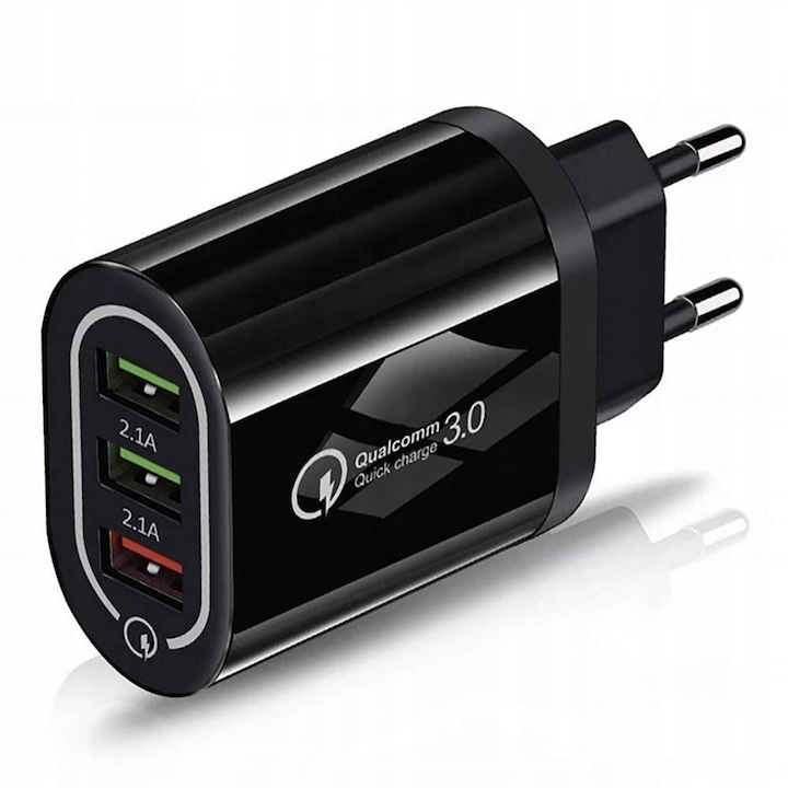 Nemo fali töltő, 3x USB, Gyors töltés, Fekete