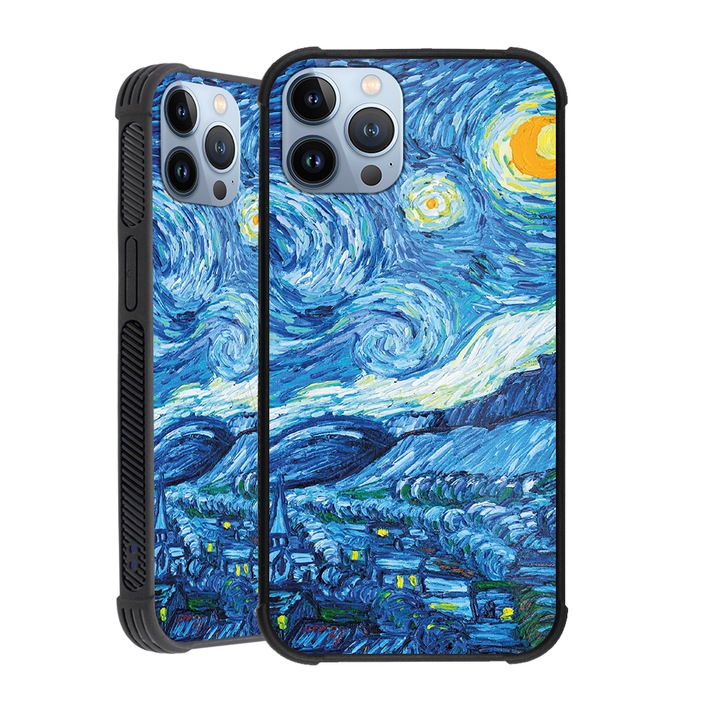 Защитен калъф Unique за Apple iPhone 13, Van Gogh The Starry Night, Anti Shock Max Safe Glassy, MS 940