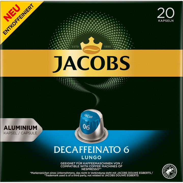 Cafea capsule Jacobs Lungo Decaffeinato compatibile Nesspresso,20 capsule,104 g
