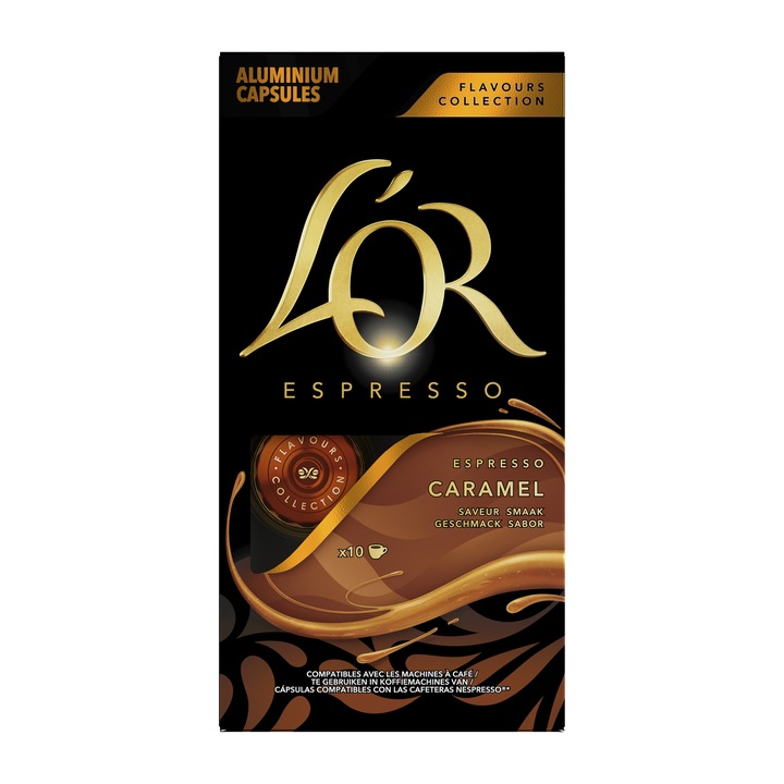 Cafea capsule L'OR Espresso Caramel, 10 bauturi x 40 ml, compatibile cu sistemul Nespresso®*, 52 g