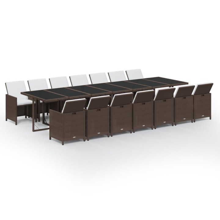 Set mobilier de gradina cu perne vidaXL, 15 piese, maro, poliratan, 71 kg 3095647