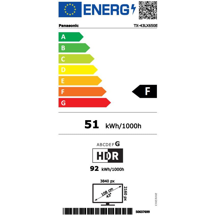 Televizor Panasonic LED TX-43LX650E, Android TV, 108cm, 4K Ultra HD, Clasa F