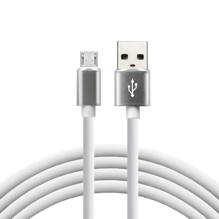 EverActive szilikon telefonkábel USB-mikro-USB-hez, gyorstöltés, 2,4A, 1m, fehér