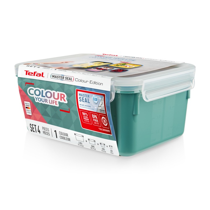 Комплект кутии за храна Tefal MasterSeal Color Edition, 100% устойчив на течове, Без BPA, Зелен