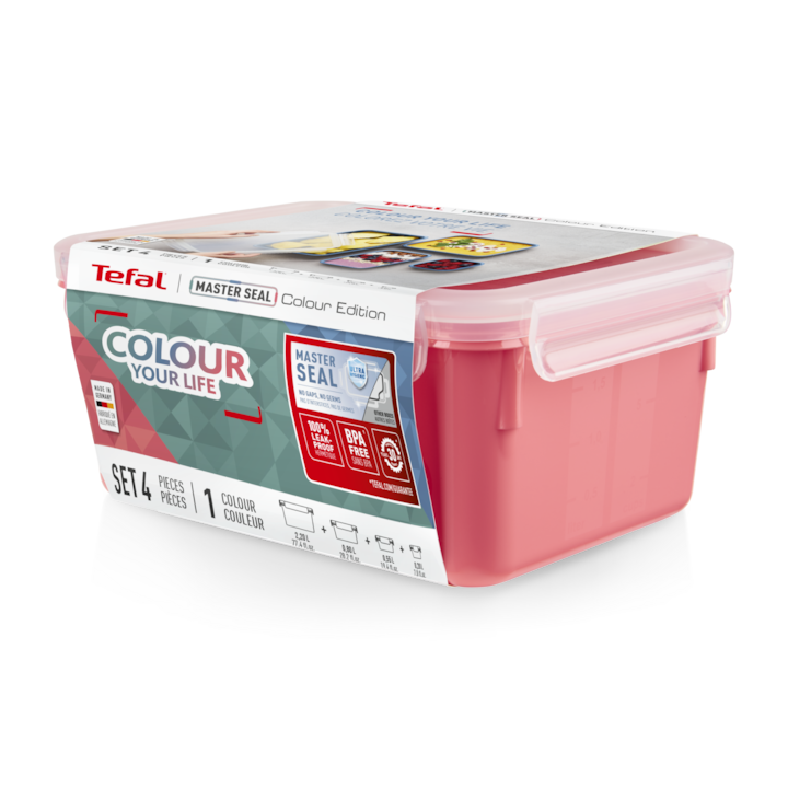Set de caserole Tefal MasterSeal Colour Edition, 100% sigur impotriva scurgerilor, fara BPA, garantie 5 ani, roz
