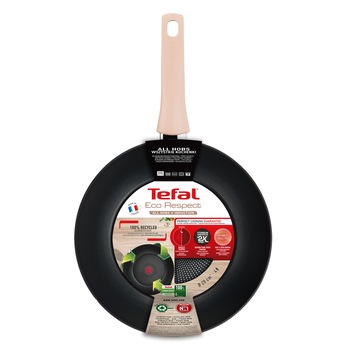 Tigaie WOK Tefal Eco Respect, Thermo-Signal, Thermo-Fusion, invelis antiaderent din titan, 28 cm