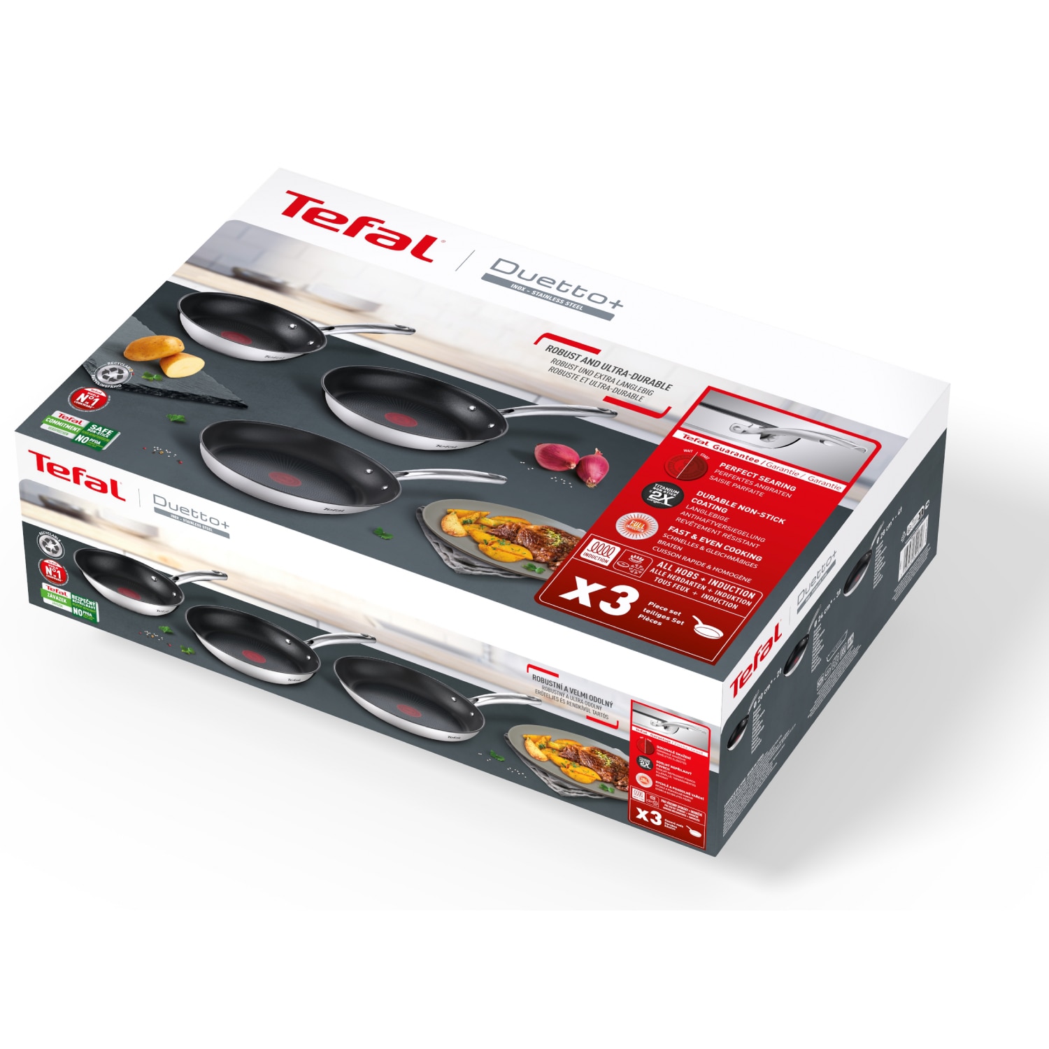 Set de tigai cu 3 piese Tefal Duetto+ G732S334 de 20/24/28 cm