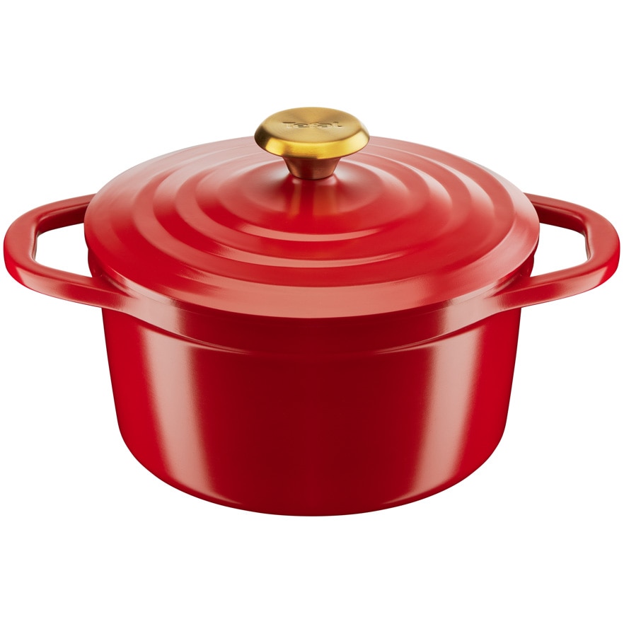 Oala cu capac Tefal Air, inductie, aluminiu turnat, invelis ceramic, compatibila cu cuptorul pana la 250°C, 24 cm, 4.7 L, rosu