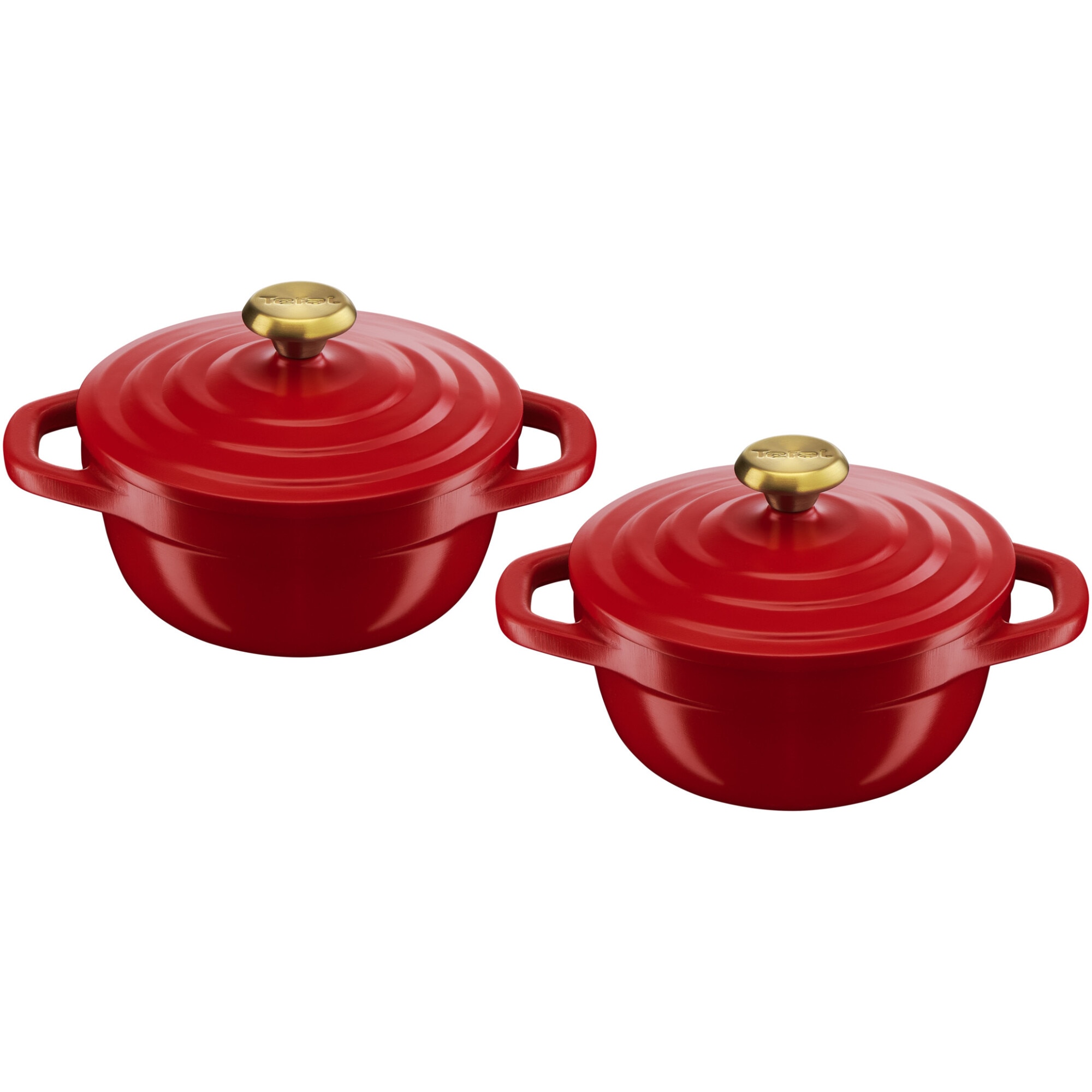 Set 2 oale mini cu capac Tefal Air, inductie, aluminiu turnat, invelis ceramic, compatibile cu cuptorul pana la 250°C, 11 cm, 0.45 L, rosu