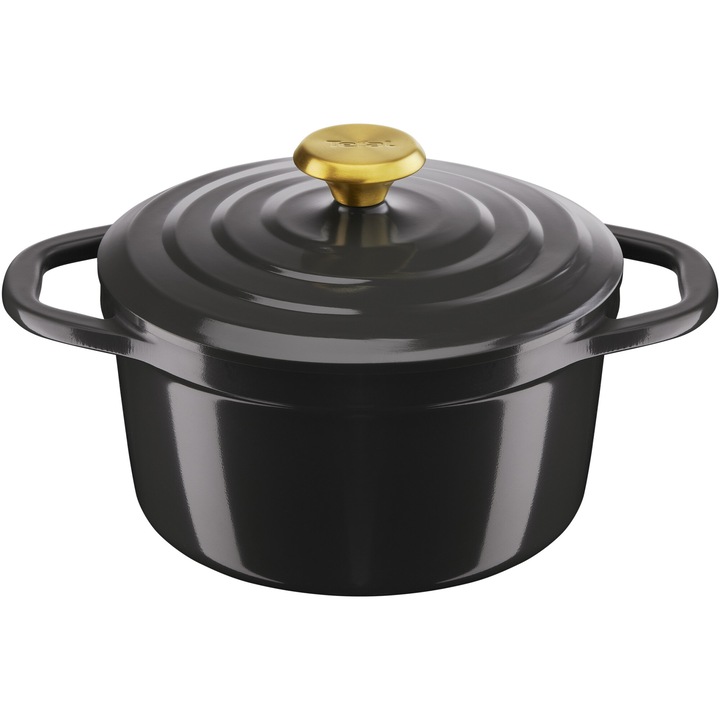 Тенджера с капак Tefal Air, индукционна, лят алуминий, керамично покритие, подходяща за фурна до 250°C, 20 см, 3,1 л, черна