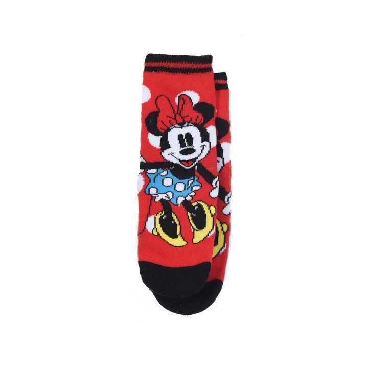 Sosete flausate, Minnie Mouse, cu talpa antiderapanta, rosii, Rosu