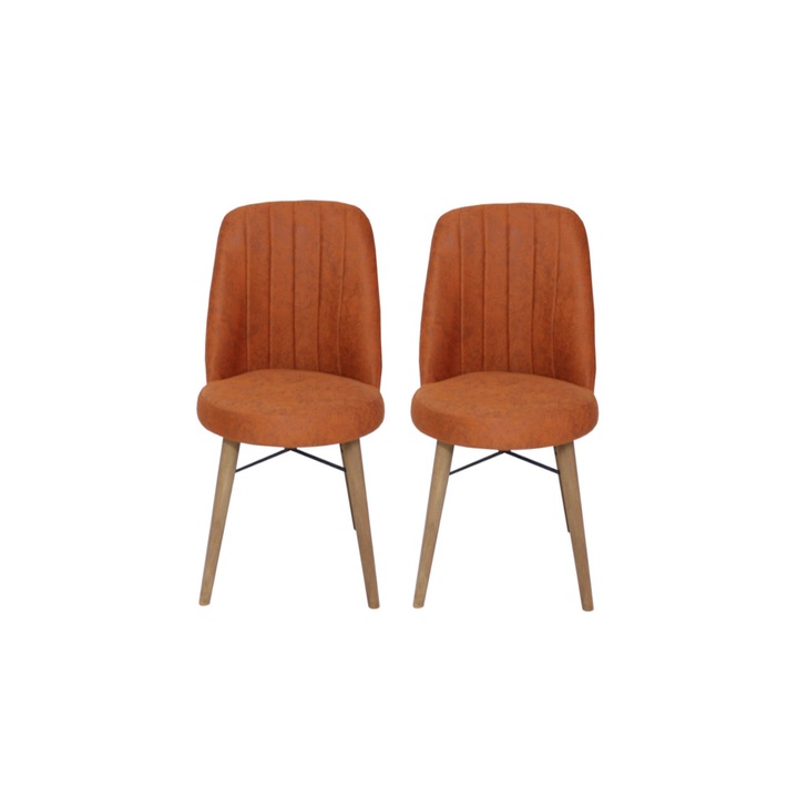 Set 2 scaune Apollo, cadru din metal, picioare de lemn, tapiterie din material textil, caramiziu, 90x46 cm