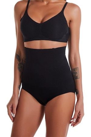 Lenjerie modelatoare cu burtiera tip corset cu talie inalta, efect de lifting al feselor, 4 tije flexibile pentru sustinere, zenifique, Negru