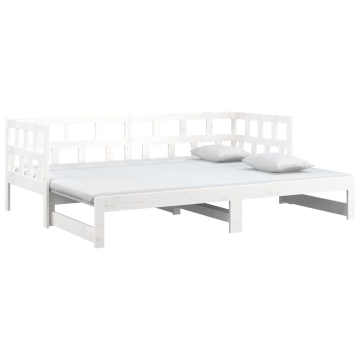Pat extensibil de zi vidaXL, alb, 2x 90x190 cm, lemn masiv de pin
