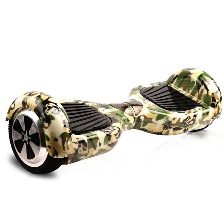 Електрически самобалансиращ скутер Hoverboard Army, Гуми 6.5" с дистанционно, Bluetooth и сак, Мощност 2 x 350W,камуфлаж