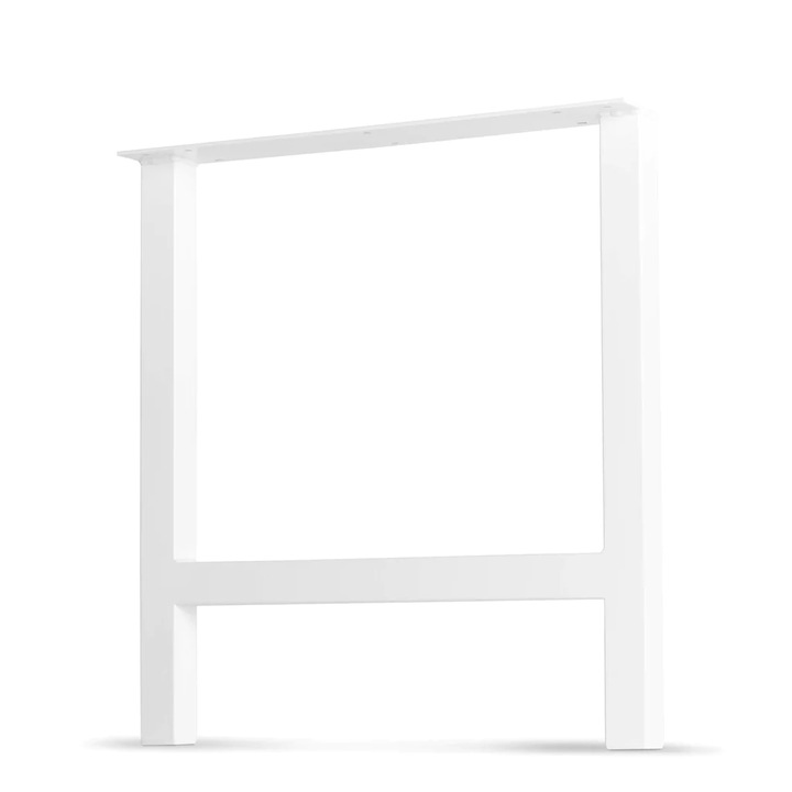 Set 2 picioare metalice pentru masa Heze, vopsite electrostatic, 71 x 70 cm, profil 6 x 6 cm, otel, alb mat, kit montaj inclus